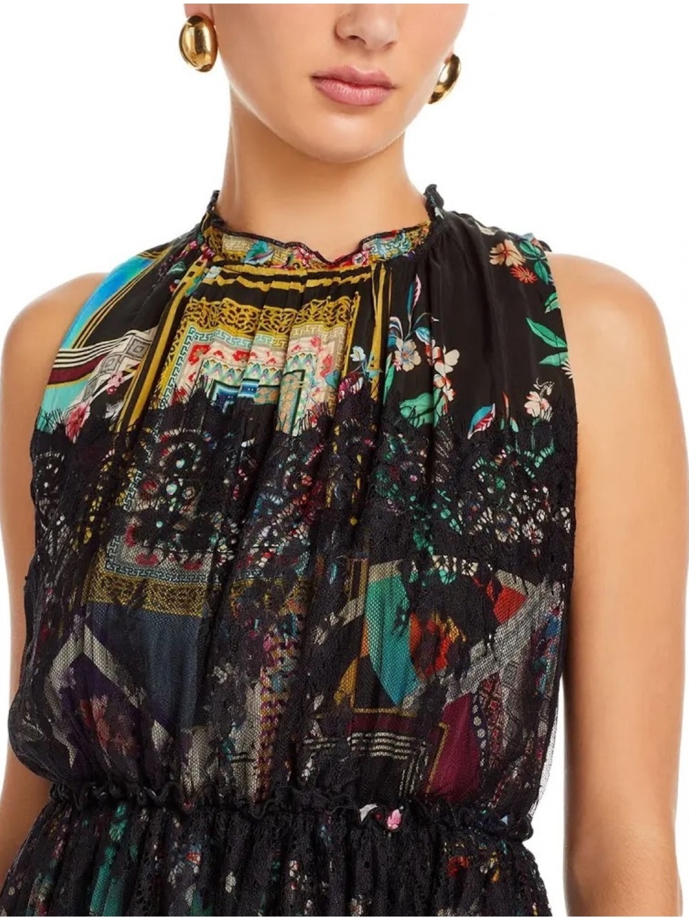 Johnny Was Elderberry Lace Midi Dress Silk Floral Patchwork NWT S - Picture 7 of 16
